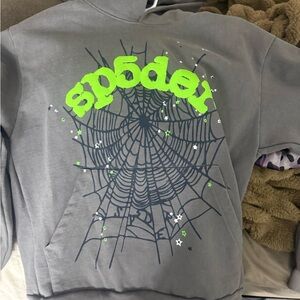 ds Gray Hoodie with Neon Green Spider Design